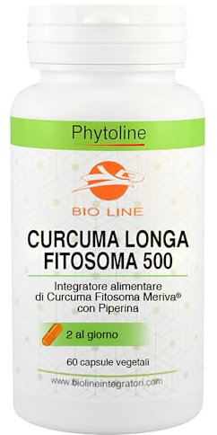Bio Line - Curcuma e Piperina 60 Capsule Vegetali, Integratore Alimentare con Fitosoma Meriva, 500mg Curcumina per Capsula, Benessere e Effetto Antiossidante, Integratori Alimentari Made in Italy