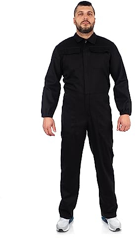 DINOZAVR Ultra Kostüm Herren Overall Herren Mechaniker Schutzanzug mit Reißverschluss Langarm Arbeitskleidung für Werkstatt Handwerk Industrie Landwirtschaft Logistik Schwarz 2XL