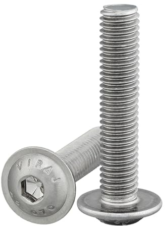 Linsskruv med fläns och insexkant (ISK) enligt standard: ISO 7380-2, rostfritt stål A2 V2A fullgängad flänsskruv platt huvudskruv linsskruv (10 stycken, M6 x 80 mm)