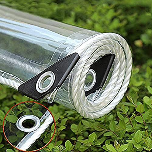 SJMFGF Heavy Duty Waterproof PVC Transparent Tarpaulin Poly Clear Vinyl Tarp Cover,Anti-Aging Insulation Soft,Clear Awning Canopy Patio Enclosure(0.3mm/365g/m²) (Size : 0.8 * 1.5M/2.6 * 4.9ft)