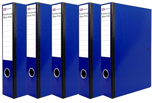 Box File Pack of 5 Locked Storage Box Blue A4 File- 75mm deep Foolscap Folder Box Files for Office Stationery Document Folder