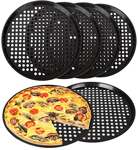 Goyada 6-Pack 12-Inch Carbon Steel Non-Stick Pizza Trays - Round, Perforated Dough Tray Pans for Baking & Roasting