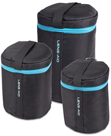 LENS-AID Objektivtasche dick gepolstert: Objektiv-Schutzhülle mit Reißverschluss und Gürtelschnalle