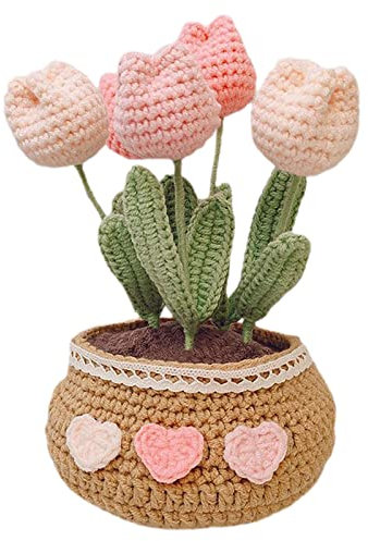 Kit uncinetto in vaso tulipano, Starter kit per principianti adulti, Simulazione colori vibranti Kit uncinetto creativo fai da te con manuale utente A