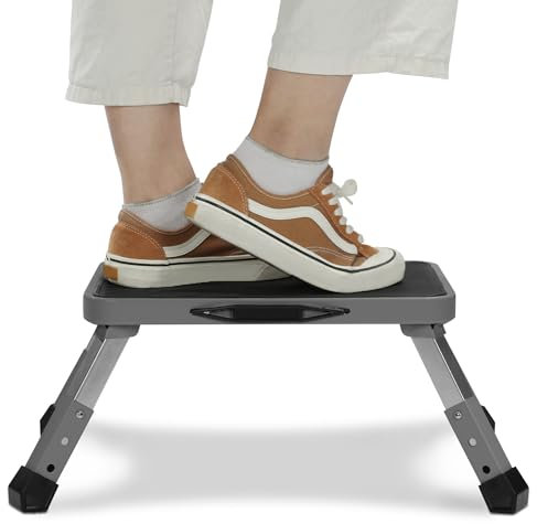 Navaris Taburete Plegable Multiuso - Banqueta con 3 Alturas Ajustables y asa de Transporte - Peldaño alzador transportable para Cocina baño Camping Caravana niño - Gris