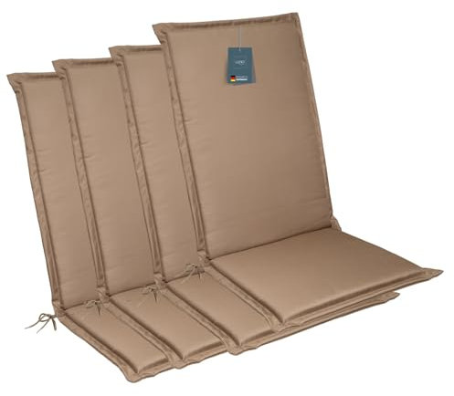 LILENO HOME Gartenstuhl Auflagen [4er Set - Hochlehner] in Taupe - Bequeme Liegen als Sitzauflagen für Gartenmöbel - Stuhlkissen für Gartenstühle und Klappstühle MIA
