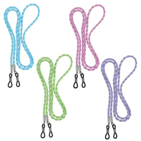Amabro 4 Stück Leder Brillenbänder,brillenband mehrfarbige Brillenhalter Lanyards Brillenkette für Damen und Herren Brillenbandhalter geflochtene Zubehörkette um den Hals(Green+Pink+sSky blue+Purple)