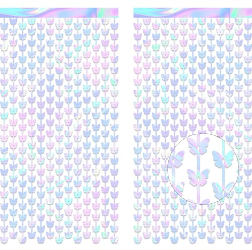 Schmetterling Lametta Vorhang Irisierende - Mädchen Luftschlangen Party Vorhang Hintergrund Deko für Fairy Feen Frühling Gartenparty Prinzessin Geburtstag Party