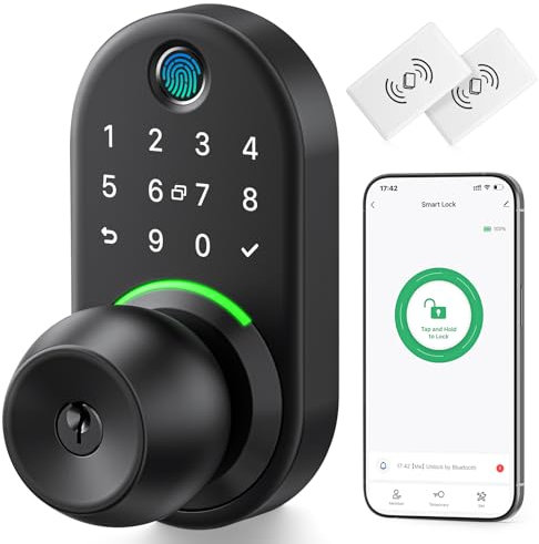 Keypad Smart Door Lock with Knob, Yamiry Keyless Entry Digital Lock with Handle, Fingerprint Electronic Knob for Front Door