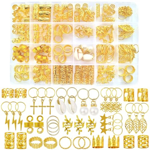 260 Pcs Gold Hair Jewelry for Braids,JIIVORS Dreadlock Accessories Loc Jewelry Accessories for Women,Metal Gold Braids Rings Cuffs Clips for Dreadlock Accessories