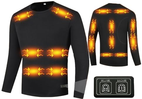 Pucklky Heated Thermal Underwear Top Functional USB Winter Inner Fleece Long Warm Heating with 16 Zones for Camping,2XL,Black