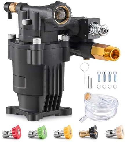 VEVOR Högtryckstvättpump, 3/4 tum axel horisontell, 3 500 PSI, 2,5 GPM, ersättande krafttvättpumpar kit med 5 munstycken, hårdvara och sifonrör, kompatibel med Simpson, Honda, Troy-Bilt, Generac