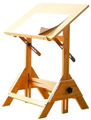 XSDAJSD Table à Dessin en Bois Massif, Bureau d'artiste, Table d'architecte, Design Naturel, Hauteur et Angle réglables, pour la Conception Graphique, la Lecture, l'étude