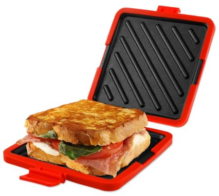 CBWERBB Microonde Toastie Sandwich Maker, Silicone Microwaveable Cookware, Heatwave Technology antiaderente piatti senza fili per cucinare deliziosi panini croccanti (rosso)