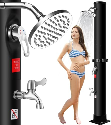 Qdreclod Douche Solaire Douche de Jardin Solaire avec Régulateur d'eau Chaude et Froide, Plage Extérieure, Piscine (60 Liter)