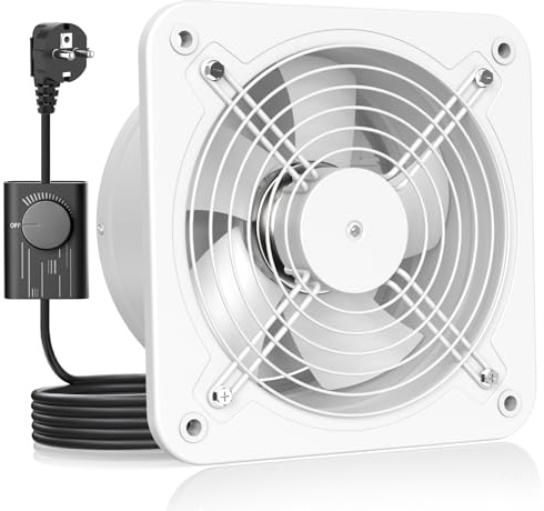 HG Power Ventola Aspirazione 200mm - Ventola Bagno Silenziosa con Valvola di non ritorno, Regolatore di velocità, Spina, Aspiratore Industriale per Cucina Garage Seminterrato, A-Bianco