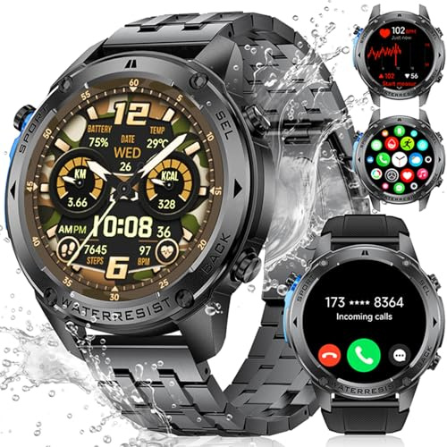 LIGE Montre Connectée Homme Militaire GPS,1,43 AMOLED Montre Sport,Smartwatch Noire avec 170+ Modes Sportifs/Étanchéité 5ATM/Fréquence Cardiaque/Compteur,Montre Homme pour iOS et Android, Gunmetal