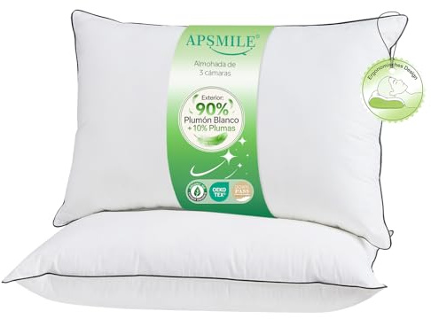 APSMILE Premium Daunenkissen 50x75 (2 Stück) | 90% Weiße Daunen Außen | Federmischung Innen | Kopfkissen Ergonomisches Design für höchsten Komfort | Weicher Bio-Baumwollbezug | je 830g Füllgewicht