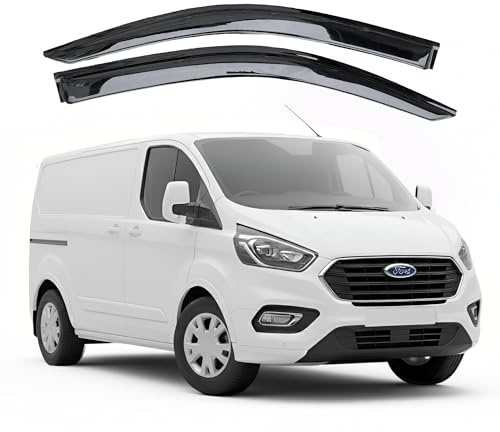 Compatible avec : déflecteurs d'air pour Ford Transit Custom 2013 à 2023 – Lot de 2 déflecteurs extérieurs teintés de qualité supérieure pour conducteur et passager – Réduit le bruit du vent