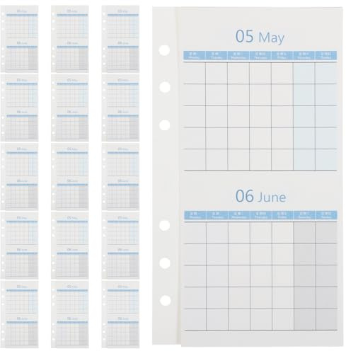 FUNOMOCYA Recambios para Planificador A6 de 20 Hojas, Calendario Mensual sin Fecha, Insertos de Doble Cara para Programación y Organización de Presupuestos, Adecuado para Oficina y