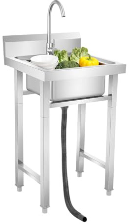 Fregadero comercial de 50 × 50 × 93 cm de acero inoxidable con 1 cuba