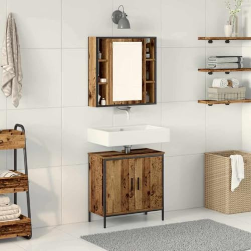 Traylux badrumsmöbelset med hylla och dörr i 2 delar av trämaterial för modernt badrum, inklusive tvättställ, väggskåp, spegel och förvaringsutrymme, perfekt för små och stora badrum