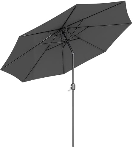 Outsunny Parasol de Jardin Extérieur 3x3 m Manivelle, 8 Baleines Gris Foncé | Parasol Droit, en Métal, Rond, Polyester 180g/m²