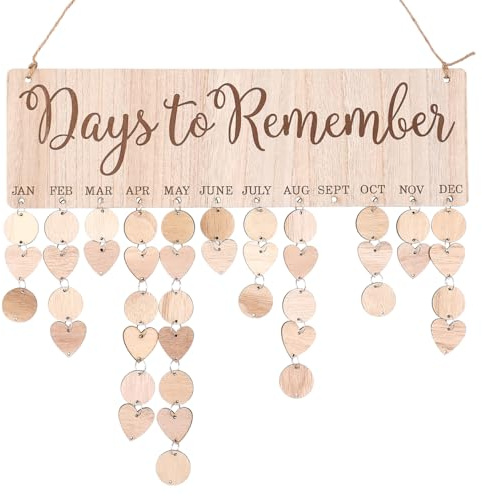 Garneck Calendrier de rappel d'anniversaire en bois avec découpes en bois - Plaque murale à suspendre pour famille, maman, papa, amis