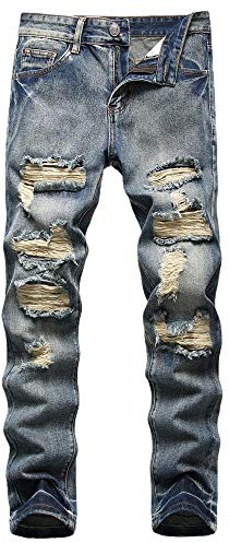 AITITIA Men's Ripped Regular Fit Jeans, 333 Blue, 32