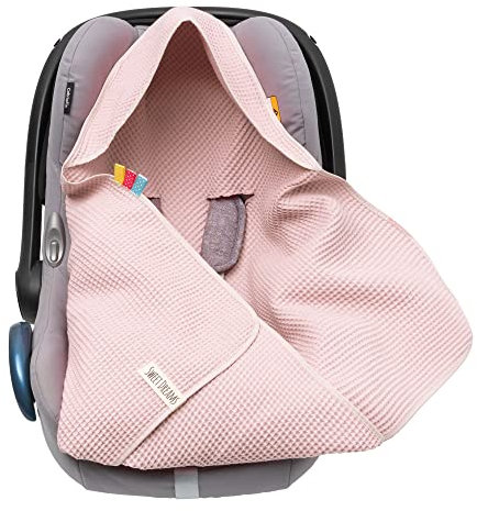 Mikos Einschlagdecke aus Waffelstoff für den Sommer 100% Baumwolle Babydecke für Autositz Kuscheldecke Kinderwagedecke Für Kinderwagen Buggys z.B. Maxi Cosi Rosa Beige 3 Punkt Gurt (38) (Hellrosa)