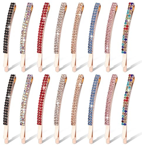 Newellsail Horquillas Pelo Horquillas con Diamantes de Imitación Cristal Metal Pinzas Pelo Brillantes Clips de Pelo Accesorios para Mujeres y Niñas 8 Colores 16 Piezas