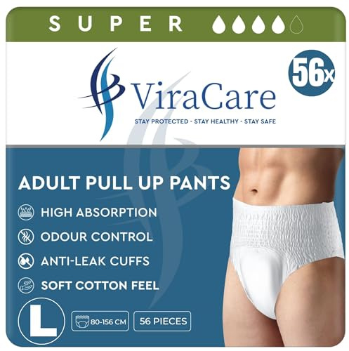 56 x Super Incontinence Pants Women and Men, Adult Nappies | High Absorption, Anti-Leakage, Soft-Stretch Waistband, Breathable, Discreet Fit, Adult Diapers, Large Size (4 Packs of 14)