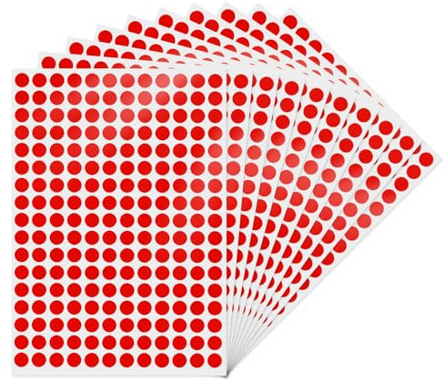 YIKIADA Rot Runde 10 mm Punktaufkleber Selbstklebende Markierungspunkte Wasserdicht Klebepunkte Aufkleber Kleine Farbkodierung Etiketten 2040 Stück