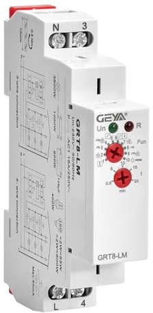 GEYA Treppenschalter Beleuchtung Zeitschaltuhr 230VAC 16A Verzögerung Ausschalten Relais-Lichtschalter 0,5-20 Minuten DIN-Schiene (GRT8-LM,AC230V)