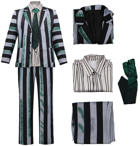 AYYOHON Traje de rayas blancas y negras para esmoquin de película de terror para hombre, disfraz espeluznante de Halloween, disfraz de fantasma aterrador, Traje 2, X-Large