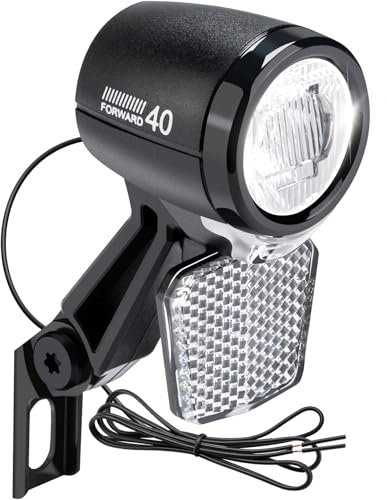 E-Bike LED Fahrradlicht 40 LUX mit Reflektor und StVZO Zulassung, Fahrradlampe, Fahrrad Frontlicht, Fahrradleuchte vorne, Scheinwerfer mit Aluminium-Kühlplatte, schwarz