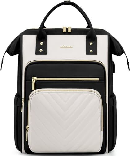 LOVEVOOK Ryggsäck dam, laptop skolryggsäck tonåring flickor vattentät, elegant reseryggsäck dagväskor arbetsväska, skolväska handbagage ryggsäck kvinnor för resor universitet kontor, Svart och beige