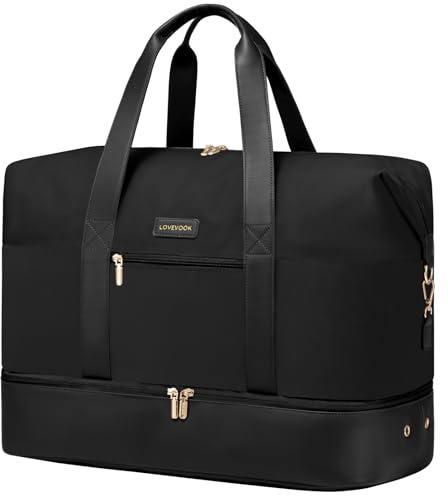 LOVEVOOK Borsa da viaggio in tela per donne, borsa da viaggio impermeabile per una notte con scomparto per scarpe e manico per trolley, borsa da viaggio per ospedale, valigia da cabina per volo con