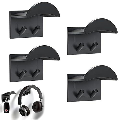 ZAHD 4 Stück headset halterung ohne Bohren Headset Halterung kopfhörer halterung Kopfhörer Halter Wandhalterung Kopfhörerhalter Headset Ständer headset halterung schreibtisch für Headset (Schwarz)
