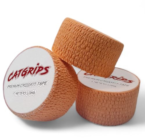 CATGRIPS Tape Crossfit, Rollos XL de 7m x 3.8cm, Tape Crossfit Dedos, Cinta Crossfit Dedos, Esparadrapo Crossfit, Crossfit Tape, Protección Crossfit, Crossfit Manos (Naranja, 3 tapes x 38mm)