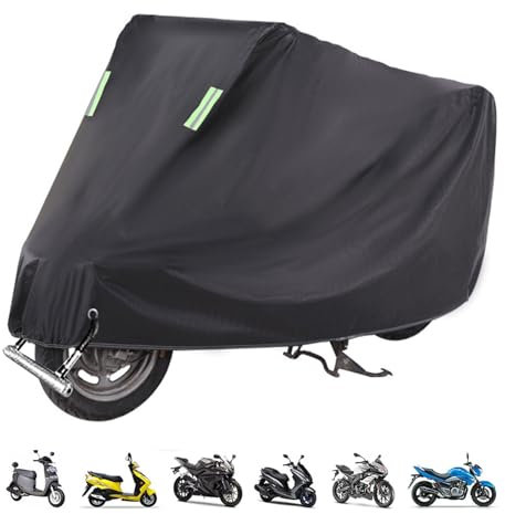 Housse Moto Imperméable, Housse de Protection pour Moto 190T Polyester, Bache Exterieur Etanche avec Trous de Serrure, au Pluie Poussière UV Neige(255x90x125cm)