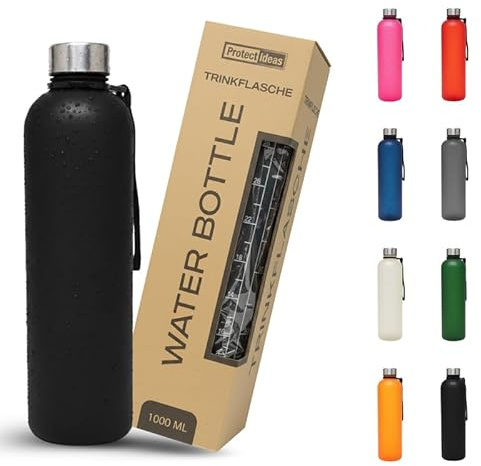 BierEx Trinkflasche 1l - Kohlensäure geeignet & Auslaufsicher - Für Sport, Schule & Büro - Sport Trinkflasche Gym - Wasserflasche Sprudel geeignet - Sportflasche 1 Liter (1 Stück Schwarz)