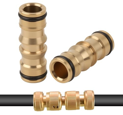 2 PCS Raccords de Tuyau de Jardin en Laiton, Raccord Tuyau Arrosage laiton, Raccords Laiton, Connecteurs Mâles à Double Extrémité, Compatibles avec Tuyaux de 1/2 Pouce pour Irrigation et Jardinage