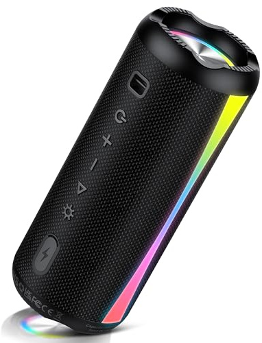 dotn Portable Bluetooth Speaker, 2026 Bluetooth Wireless Speaker 5.4 with RGB Lights, 20H Playtime with Deep Bass, IP7 Waterproof, TWS Pairing, Portable Speaker for Travel/Party/Home/Gifts, Black
