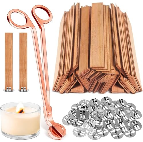 Koolenry 120 MèChes en Bois, MèChes Larges pour la Fabrication de Bougies avec Coupe-MèChe, pour Pot de Bougie de 227 G, Faciles à BrûLer
