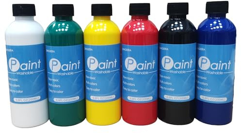 Qingsera Washable Classic Paint Bulk Pack 6ct, Poster Paint, Tempera Paint, Assorted Colors 6.76 Oz/200ml Each Bottle, Set Of 6 Colors, Professional Art Painting Supplies, Non Toxic, Washes Off Easily
