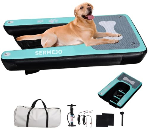 Hunde Wasserrampe Aufblasbare Hunderampe Pool 150 x 100 cm Hundeboot Schwimminsel för Hunde Catzen upp till 100 kg seen fluss (Kohlefaser Grün, 150 x 100 x 15 cm)