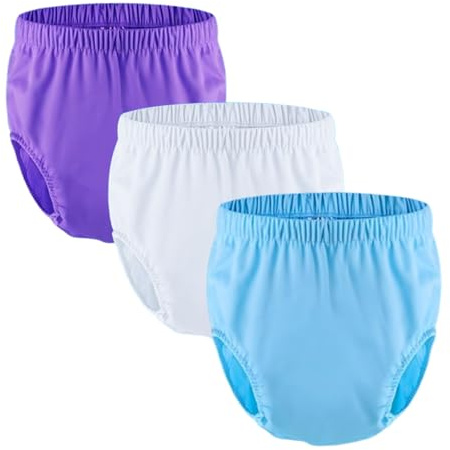 Pañales de natación reutilizables for adultos for incontinencia necesidades especiales traje de baño impermeable a prueba de fugas cubiertas de pañales de tela Unisex(Blue+Purple+White,XX-Large)