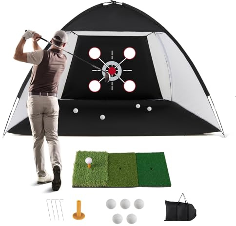 COSTWAY Filet de Golf 3x2M avec Cible Multiples, Filet d'Entraînement de Golf avec Tapis de Frappe Balles Tee Piquets Sac Transport, Intérieur&Extérieur au Drive Chip Swing, Débutant&Golfeur