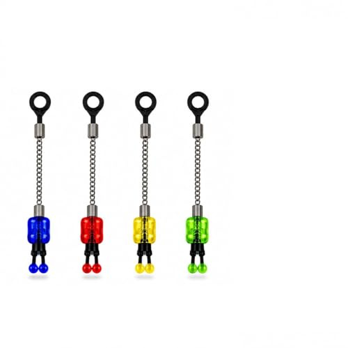 A&N Juego de 4 indicadores colgantes para pesca de carpa, azul, rojo, amarillo y verde, 31 cm de longitud, cadena de metal resistente, para alarmas electrónicas de mordida, pods y barras de banco